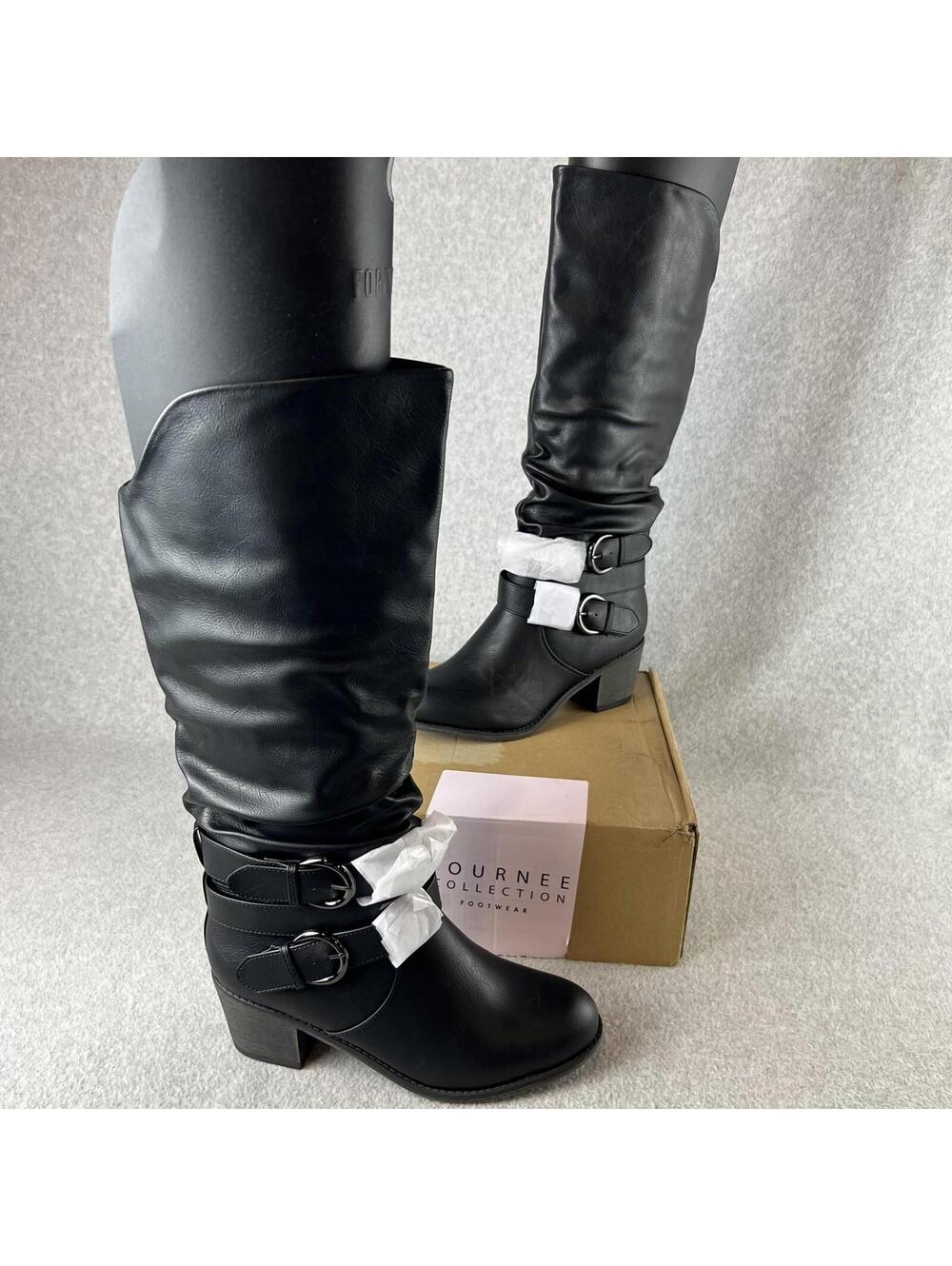 Journee Collection Boots Womens Size 8 Faux Leather Pull On High New